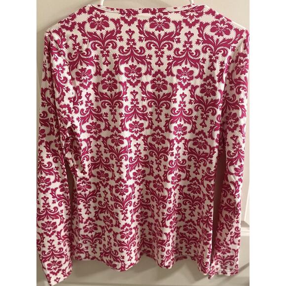 Lands' End Stretch Long Sleeve Top Size 10-12 M Pink White Paisley Nylon/Spandex - Picture 3 of 4